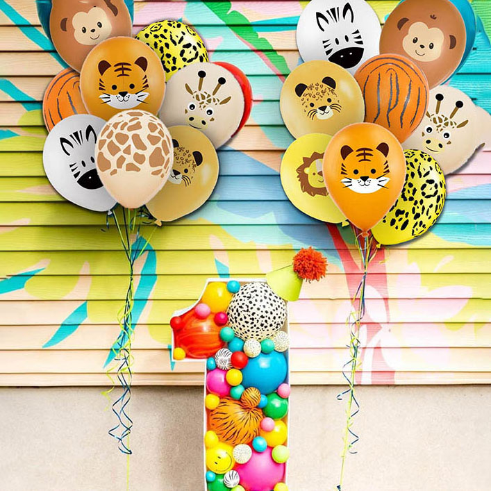 (10er Set) Kinder Party Deko Ballons Latex Luftballons Safari Tiere - Orange / Braun