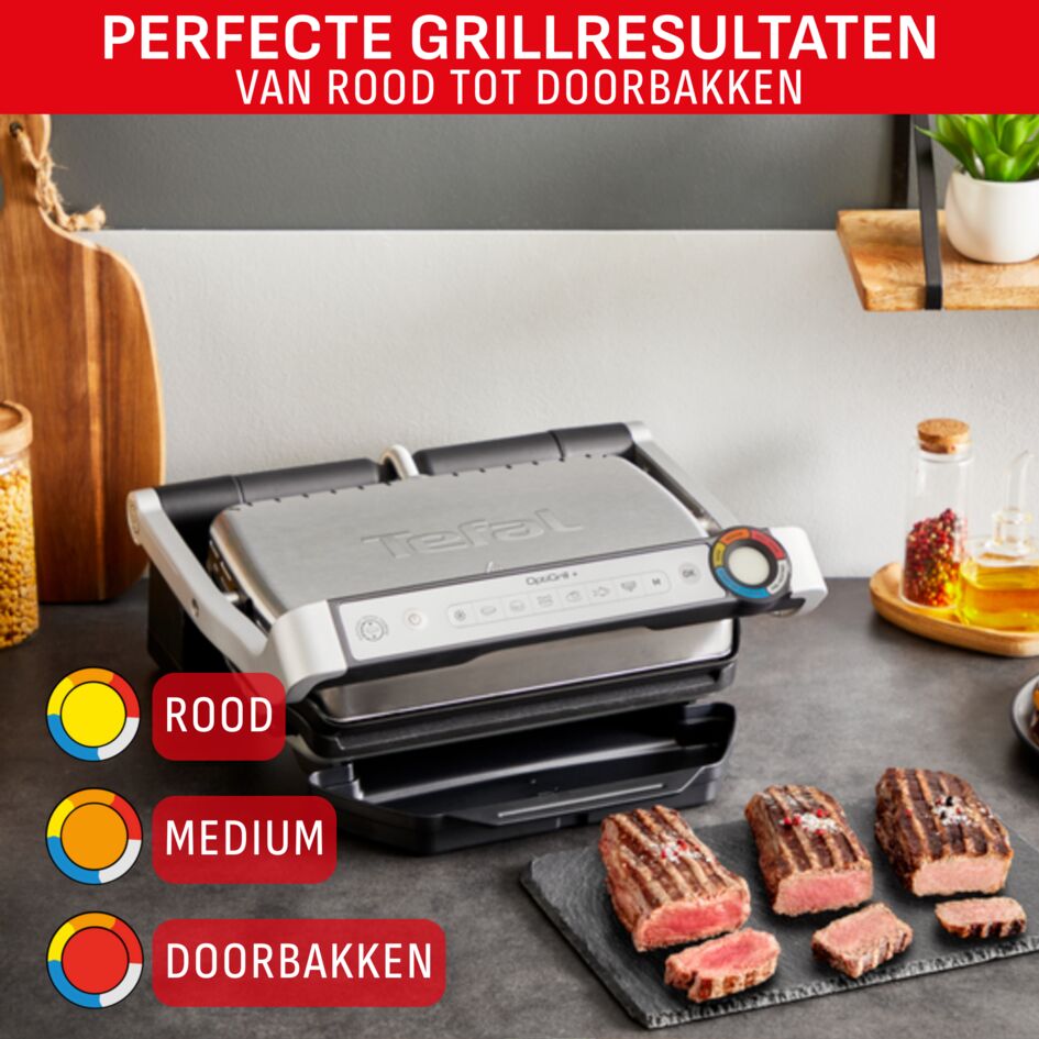 OptiGrill+ GC718D Slimme contactgrill met grilltang - 6 automatische programma's