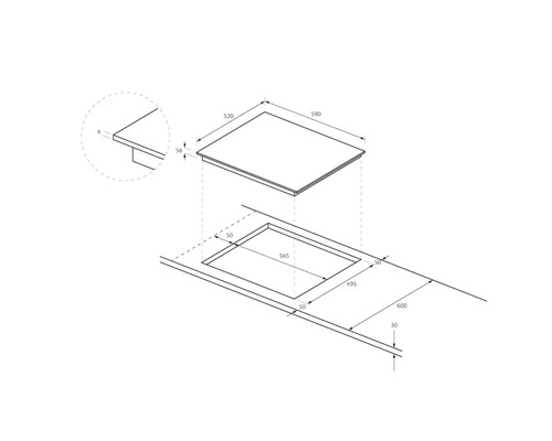 Frameloze inductiekookplaat HAIER 590 x 520 mm 4 inductiekookzones HAIPSJ64MC