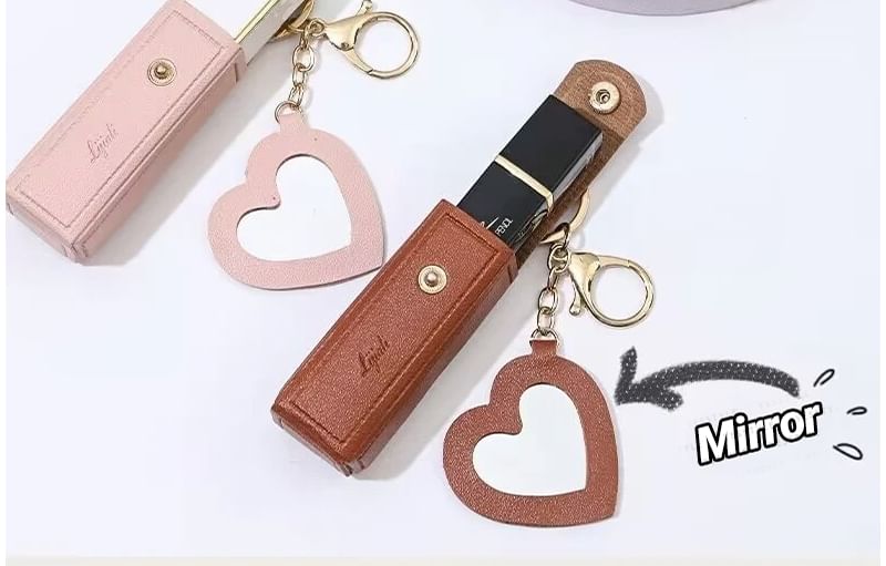 Karnemelk - Draagbare lippenstiftdoos met spiegel / sleutelhanger / tashanger
