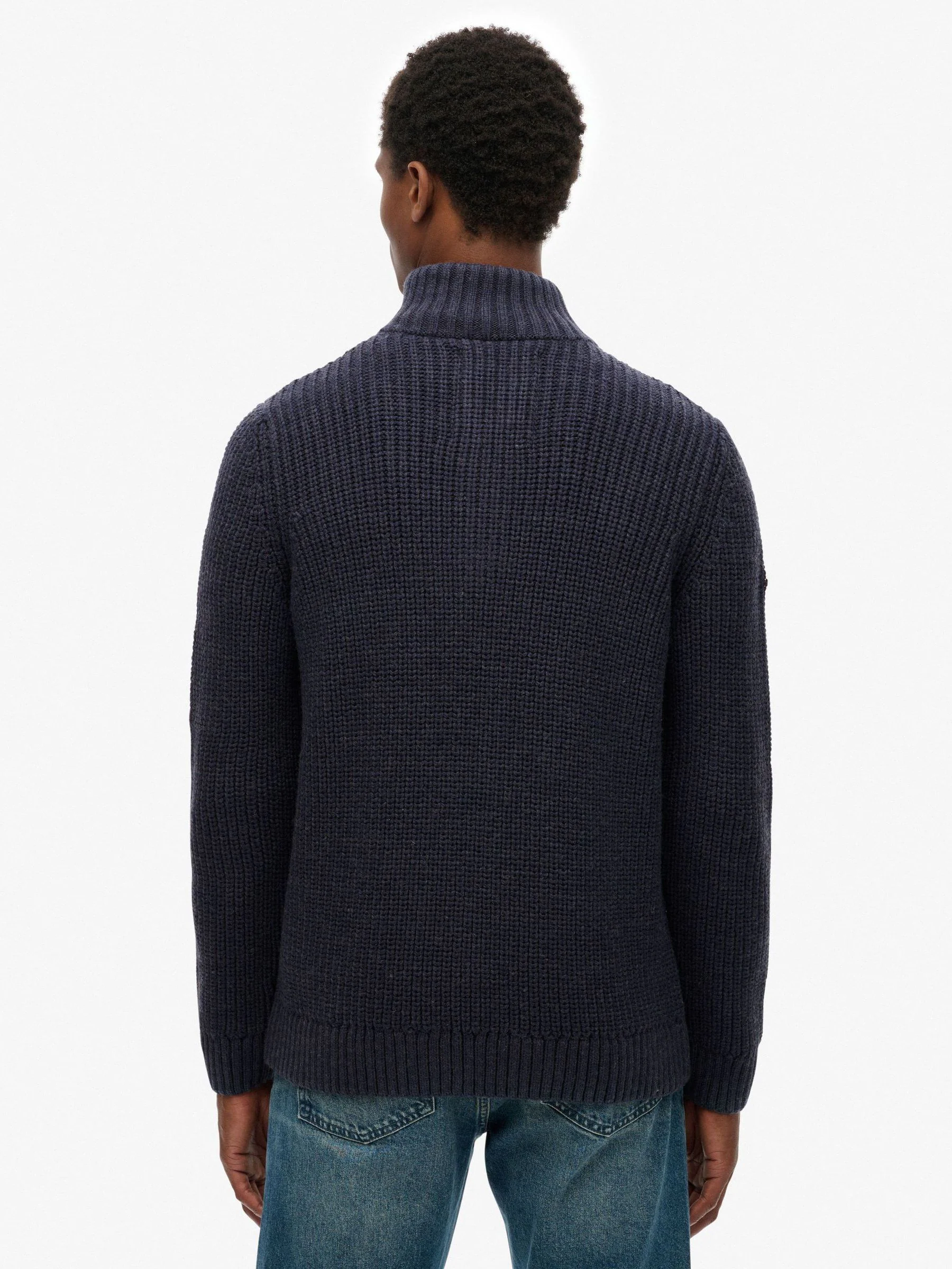 Indigo - Superdry Jacob kabelgebreide trui met halve rits