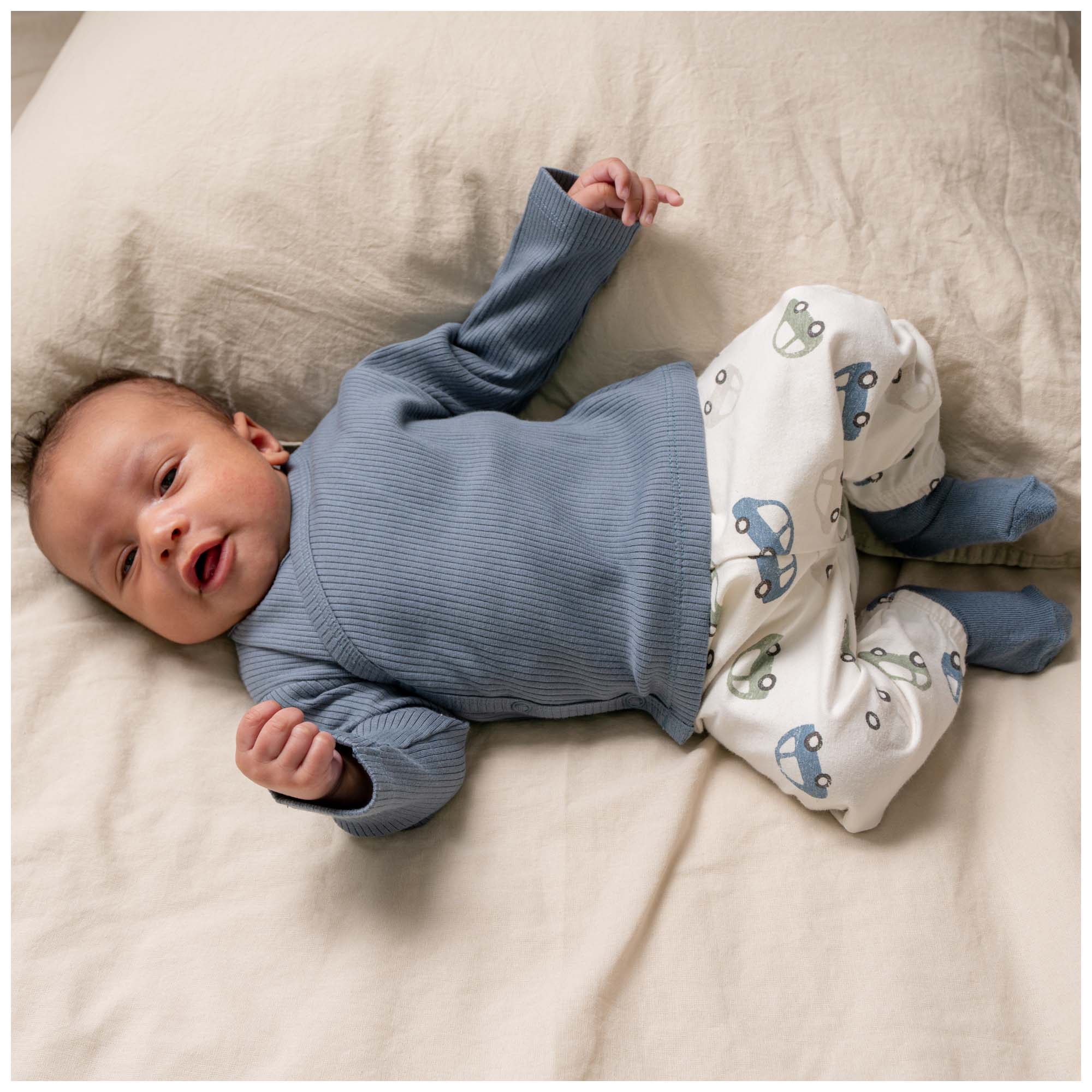 Prénatal newborn overslagshirt rib lange mouwen effen blauw