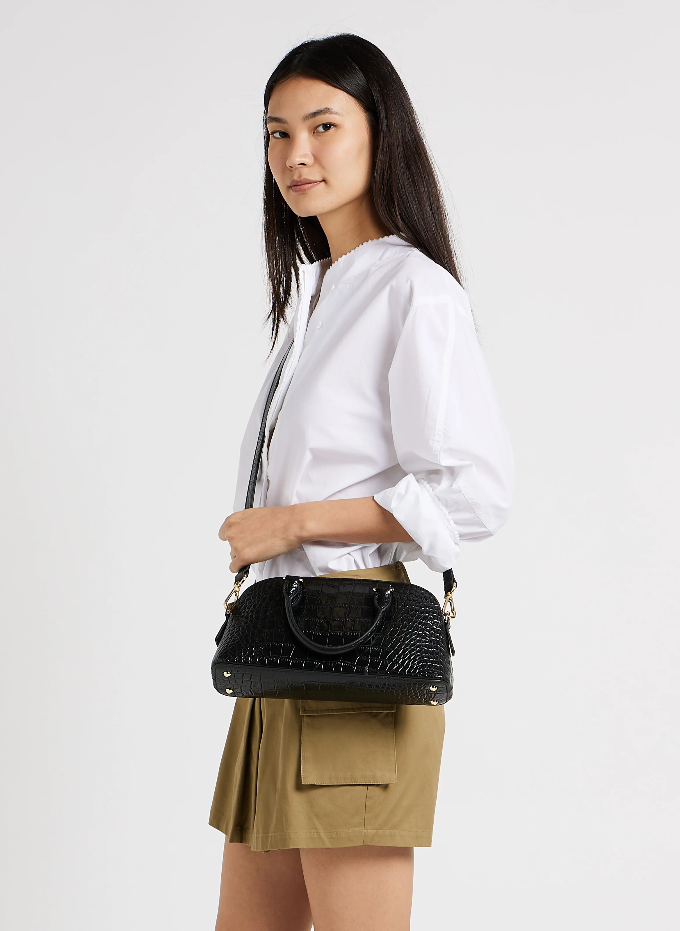EXO - Sac demi-lune en cuir embossé croco | Noir