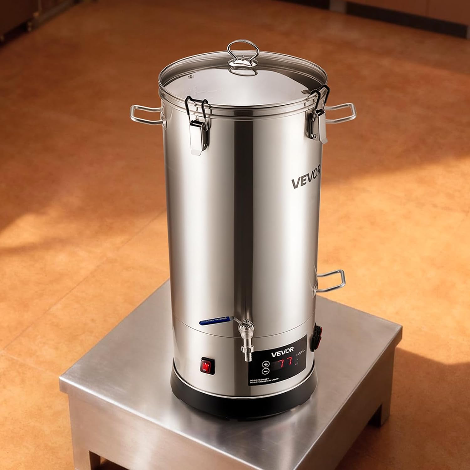 VEVOR elektrisches Bierbraugerät Bierbrauanlage Braukessel 30 L Hausgebrauch, Gehäuse aus Edelstahl 304, Maischekochgerät mit integriertem Innenfass & verstärktem Griff & Wasserhahn, Brausystem