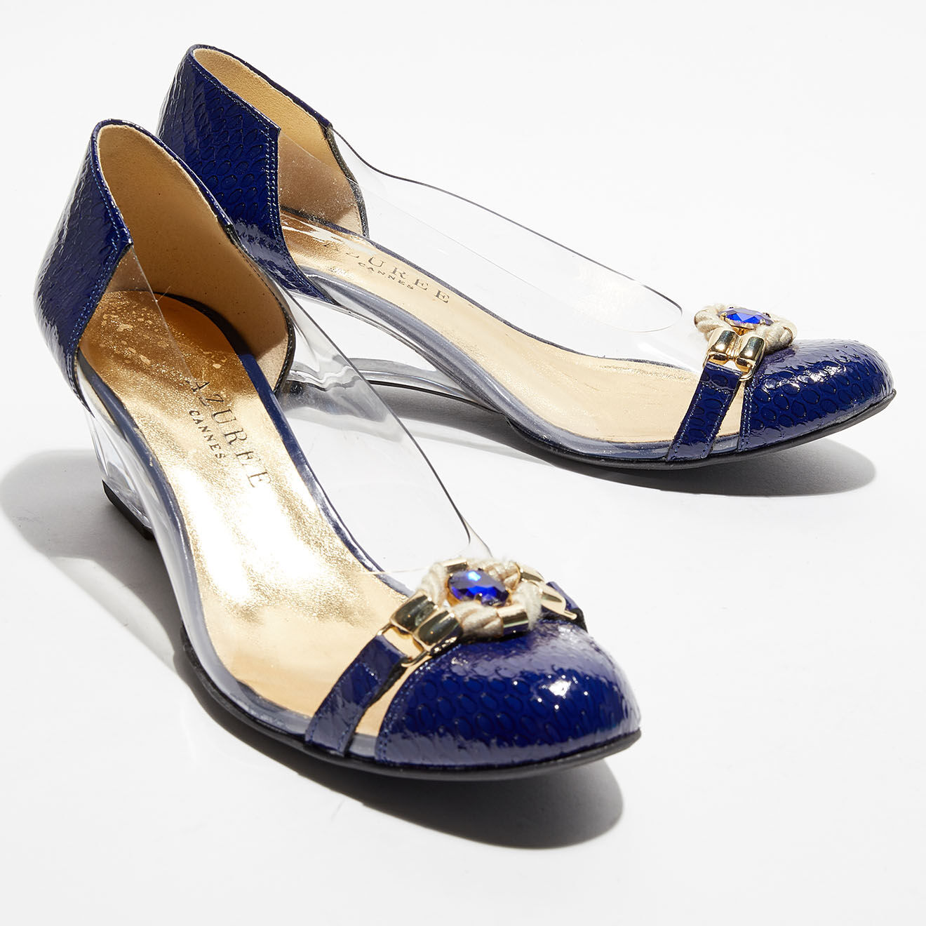 Azurée Cannes Ballerines Compensés en Plexi Labo bleu marine/transparent - Talon 8 cm