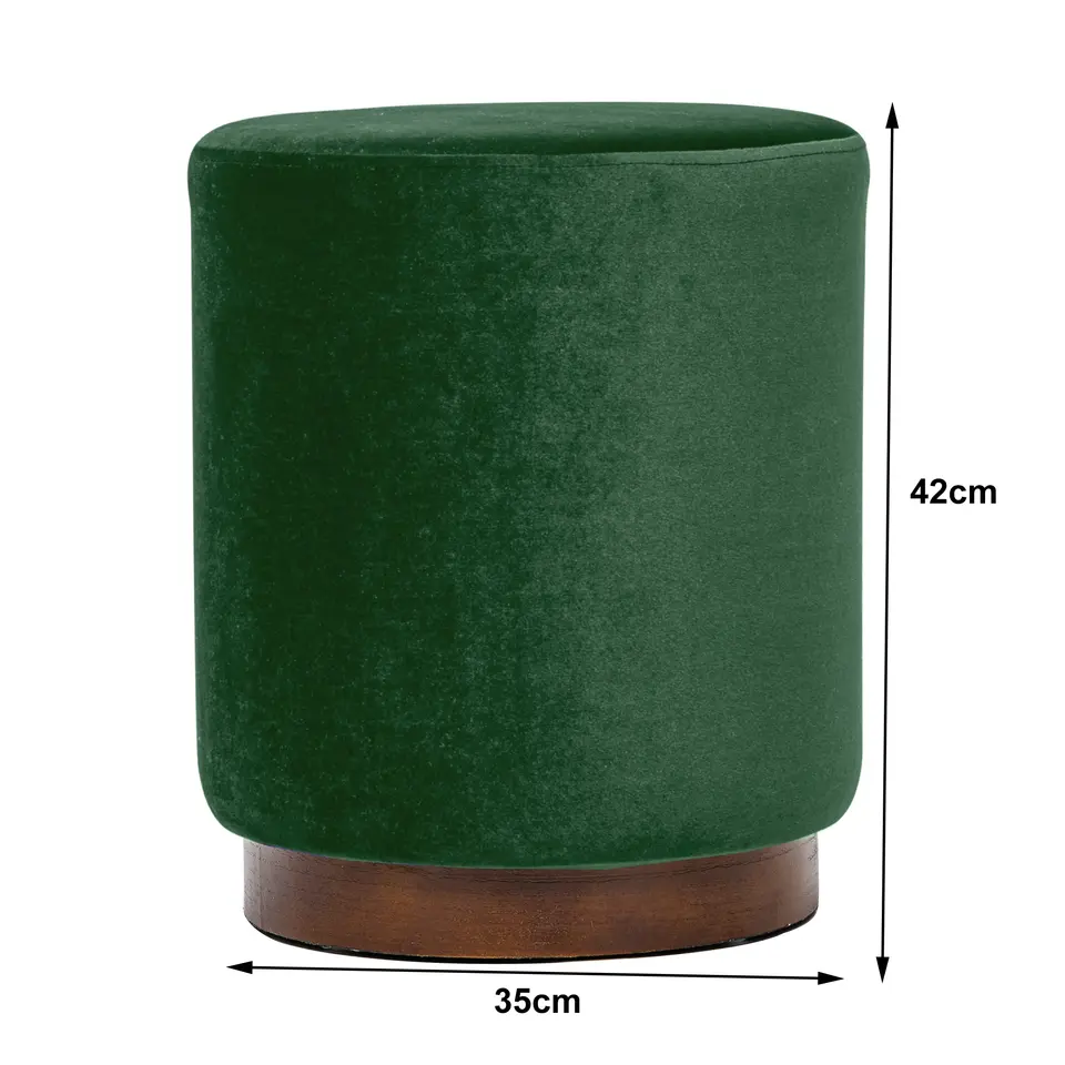 Pouf in groen fluweel en houten basis