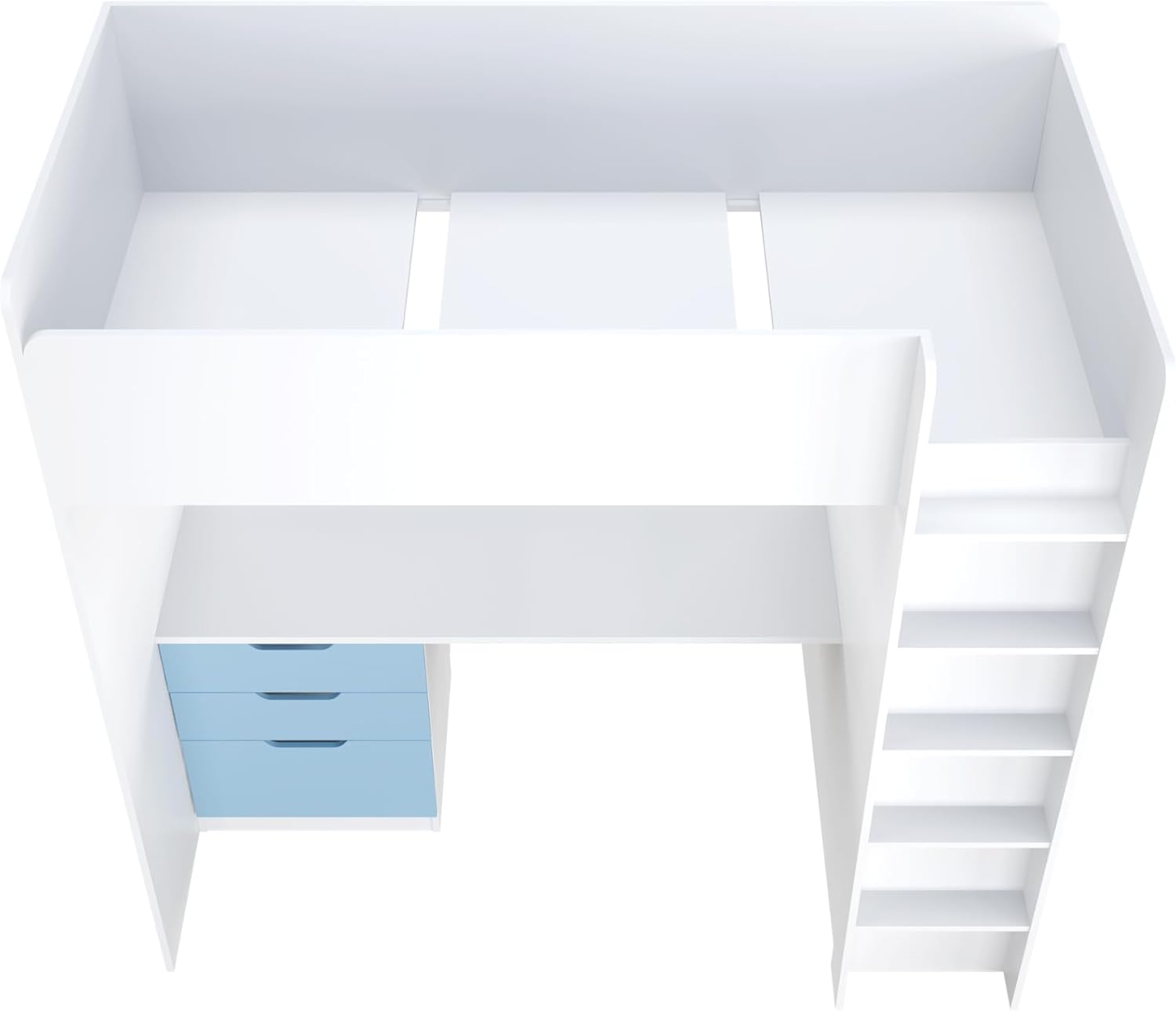 Shefa Kids Hochbett Mit Schreibtisch - Platzsparendes 5-in-1 Hochbett Kinder Mit Treppe, Kleiderschrank, Regal & Arbeitsbereich - Blau, Belastbar Bis 90 Kg, Maße: 206 x 107 cm