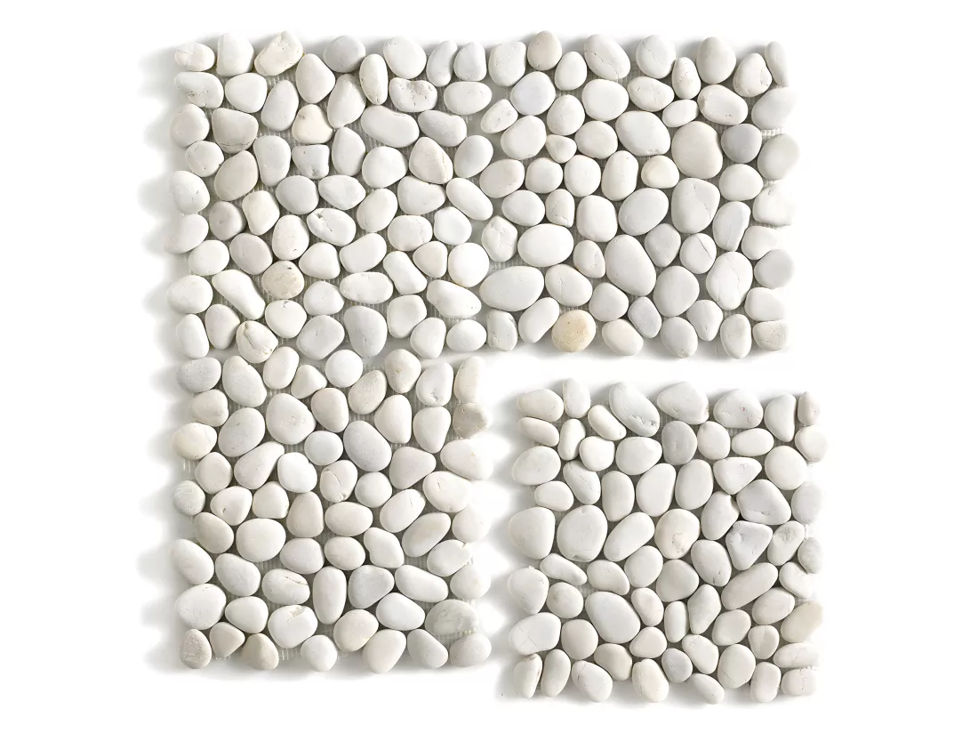 Carrelage de mosaïque / Galet de mer / Maille décorative aspect pierre blanc mat - 33x33 cm