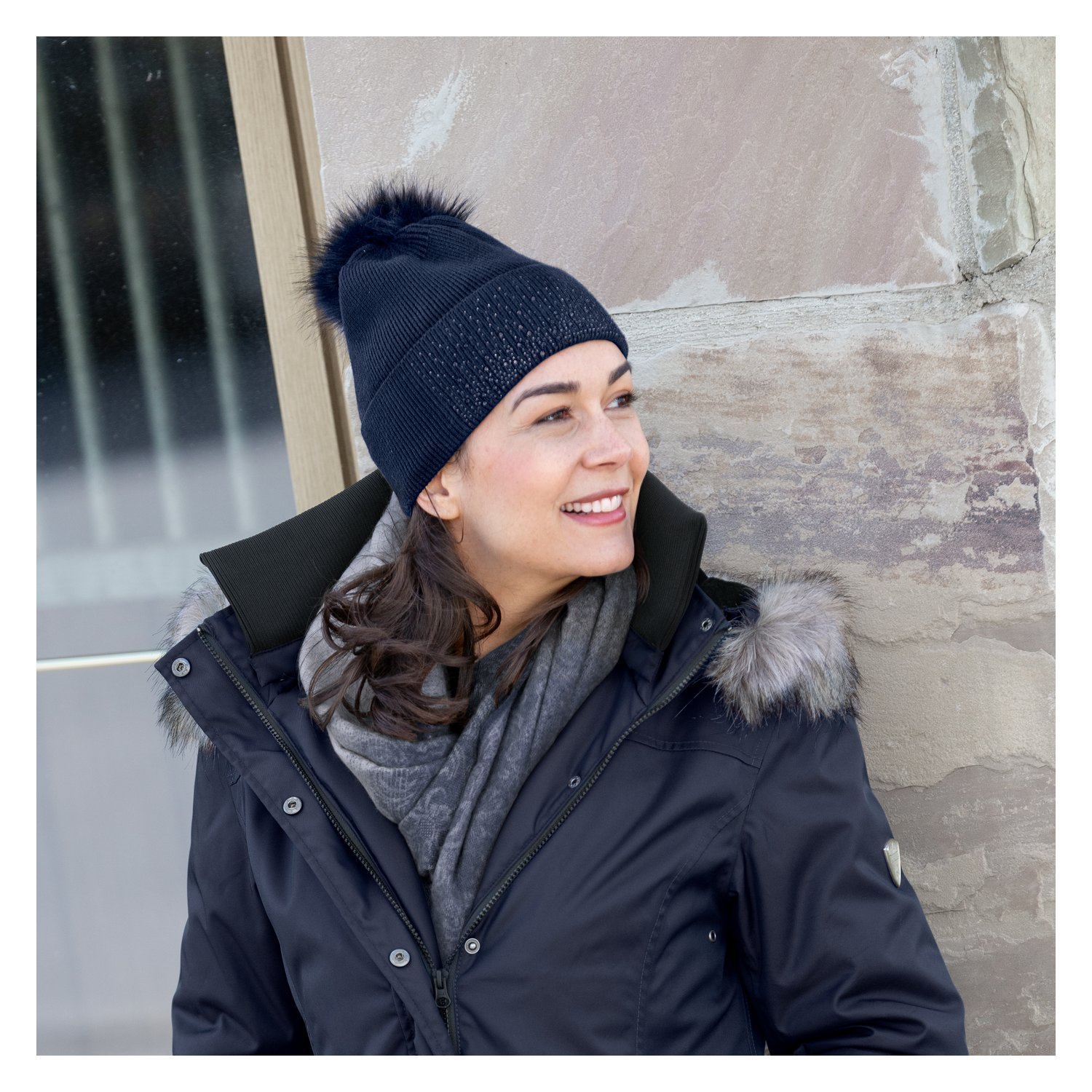 Cheval de Luxe Strickmütze mit abnehmbarem Bommel - navy - Einheitsgröße