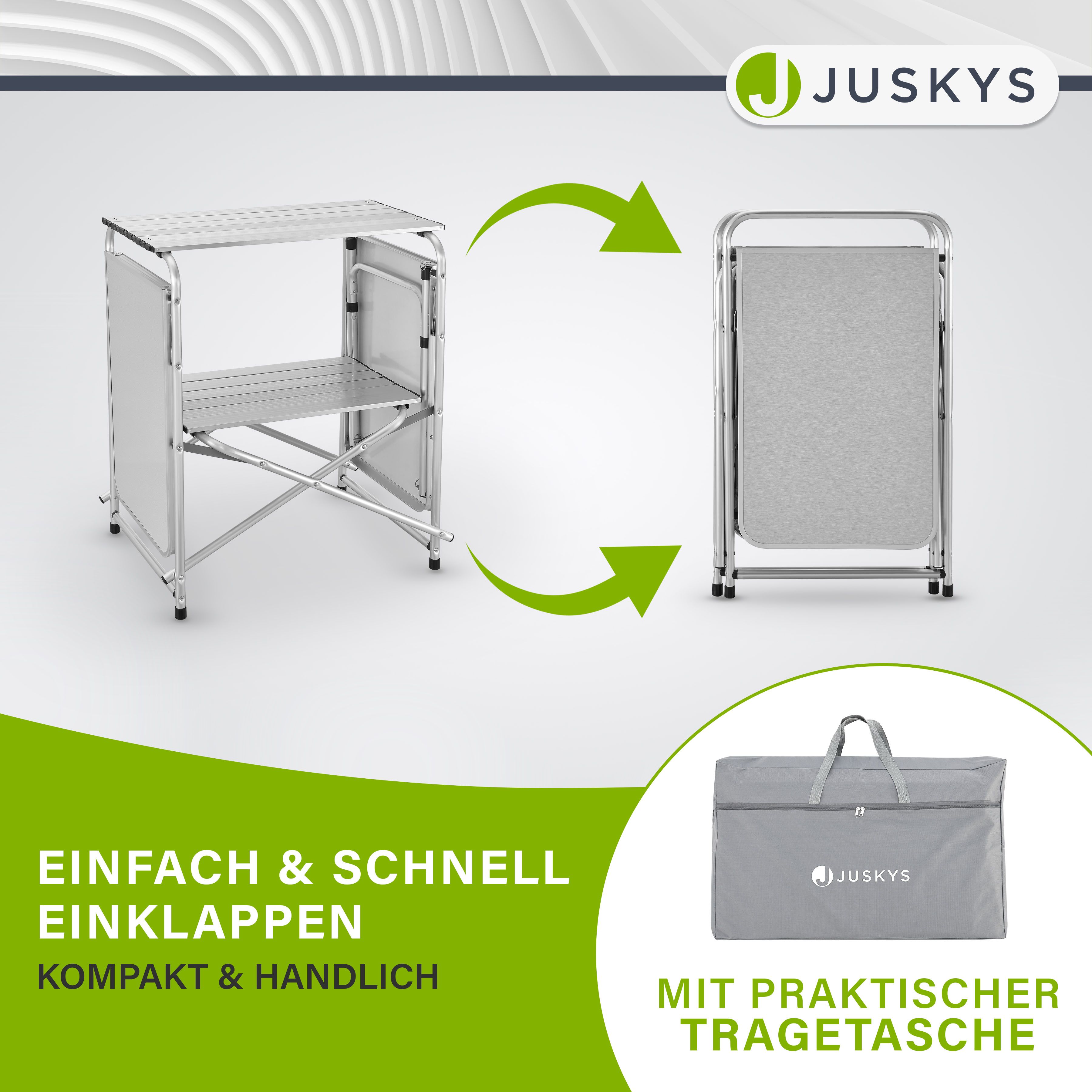 Juskys Campingküche Garda - Outdoor Küche faltbar mit Schrank - klappbare Küchenbox in Grau