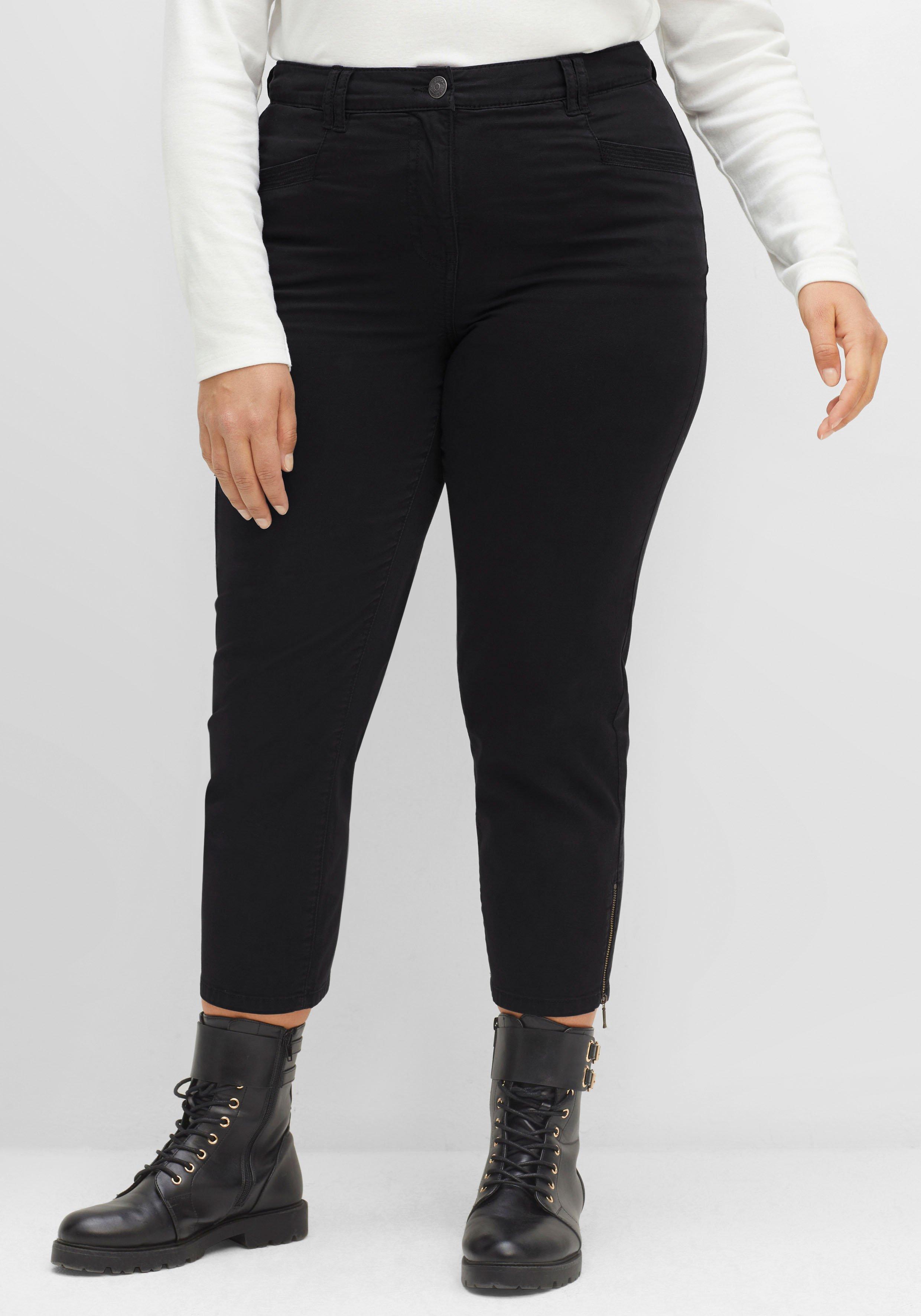 Schmale Twill-Hose in 7/8-Länge, mit Zipper-Details
