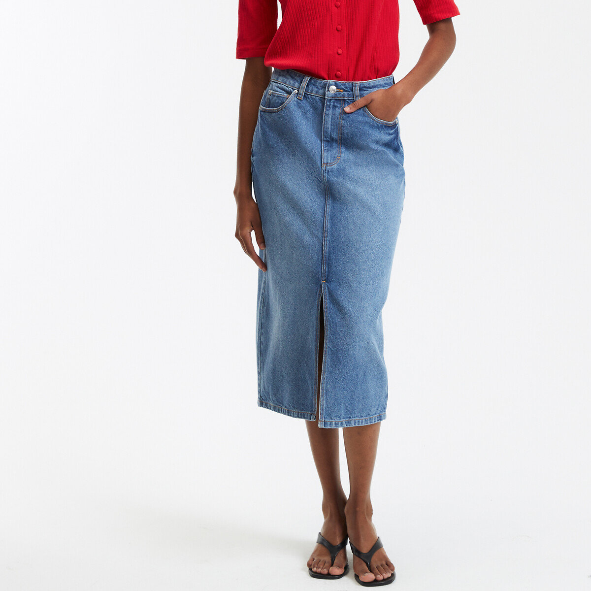 COLEÇÕES LA REDOUTE<br>Calça jeans midi com corte reto