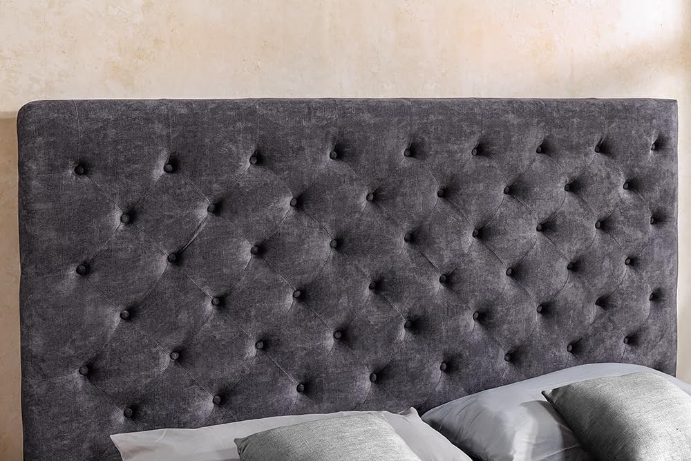 Riess Ambiente Boxbett Paris - 180x200cm - grau - Samt Stauraum Chesterfield Design Bettkasten Bett mit Rückenlehne