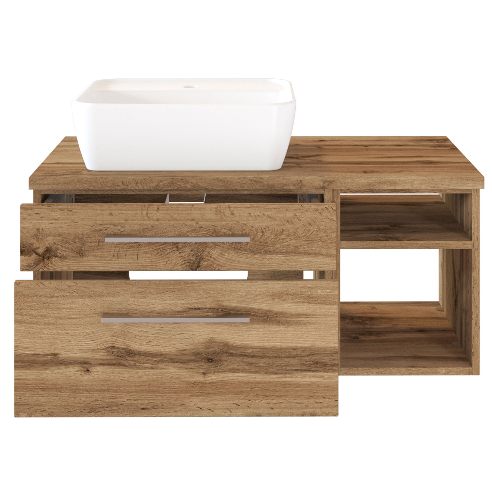 3-teiliges Badmöbel-SetDAVOS - Wotaneiche - 90 cm breit - Becken links