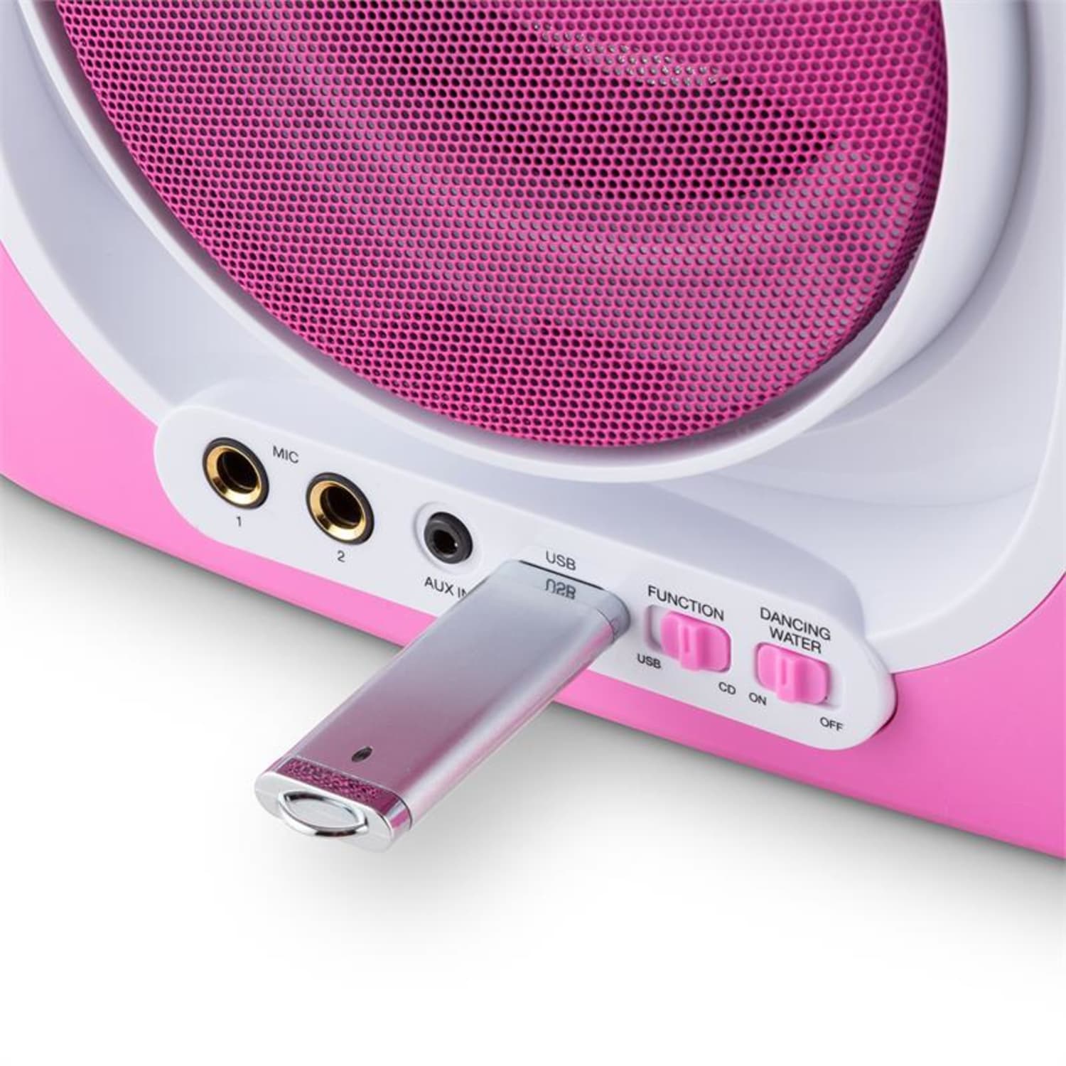 Kara Liquida Karaokeanlage CD USB MP3 Wasserstrahl LED 2x Mikro mobil Pink