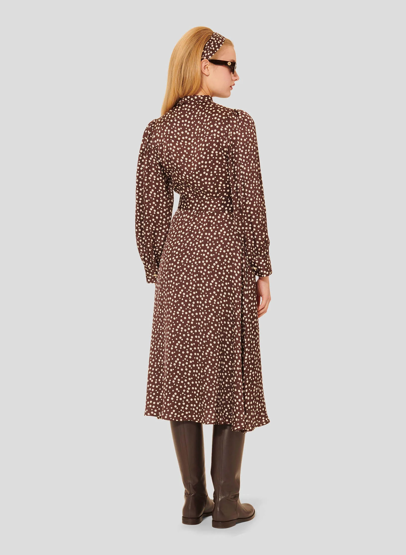 RIVOLTINA - Robe midi imprimée à pois | Marron
