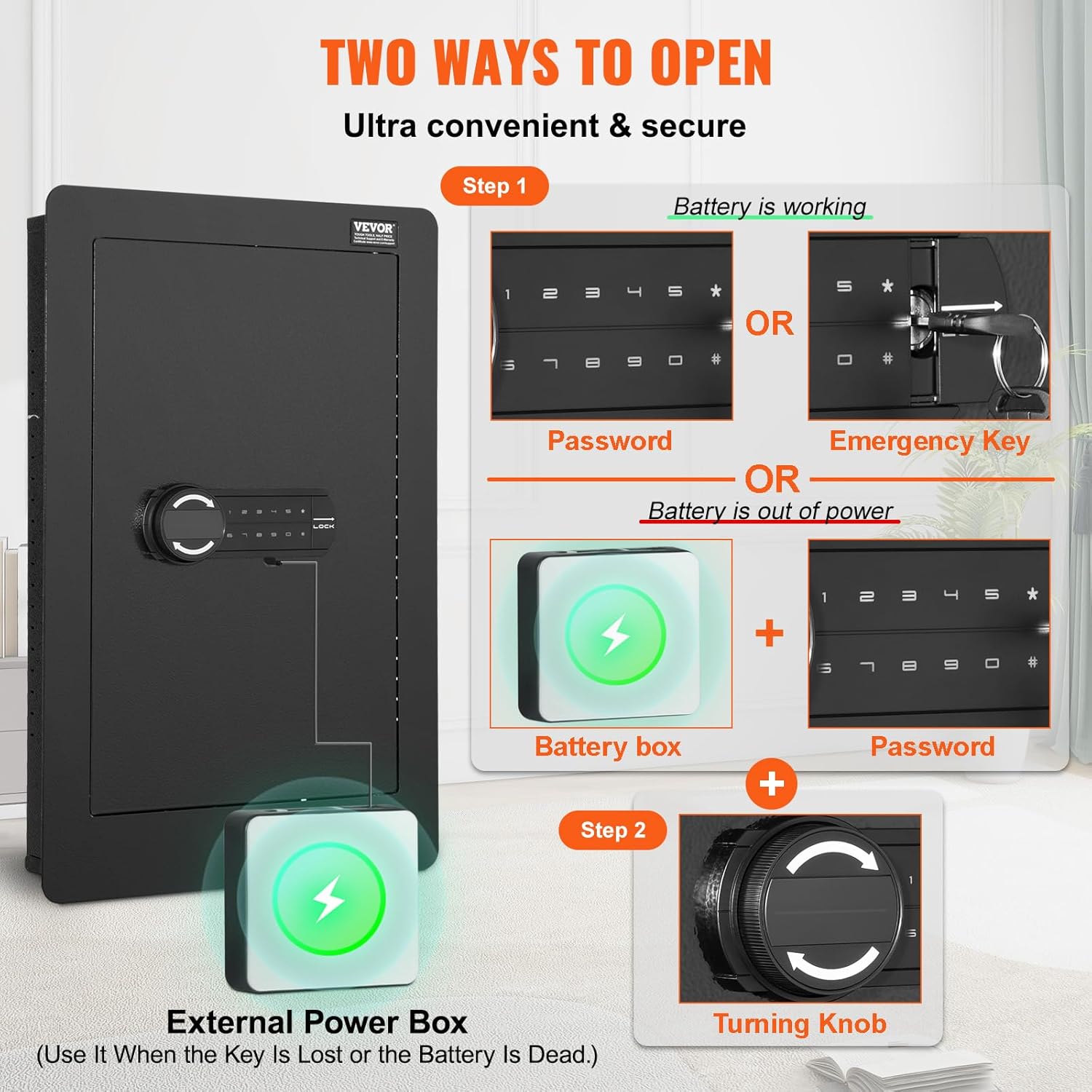VEVOR 3-stufiger Waffentresor Wandtresor Safe, 3 herausnehmbaren Regalen 6 Schlüsselhaltern LED-Licht Vibrationsalarm, Tastenfeld und Schlüssel, für Langwaffe Pässe Schmuck Bargeld wichtige Dokumente