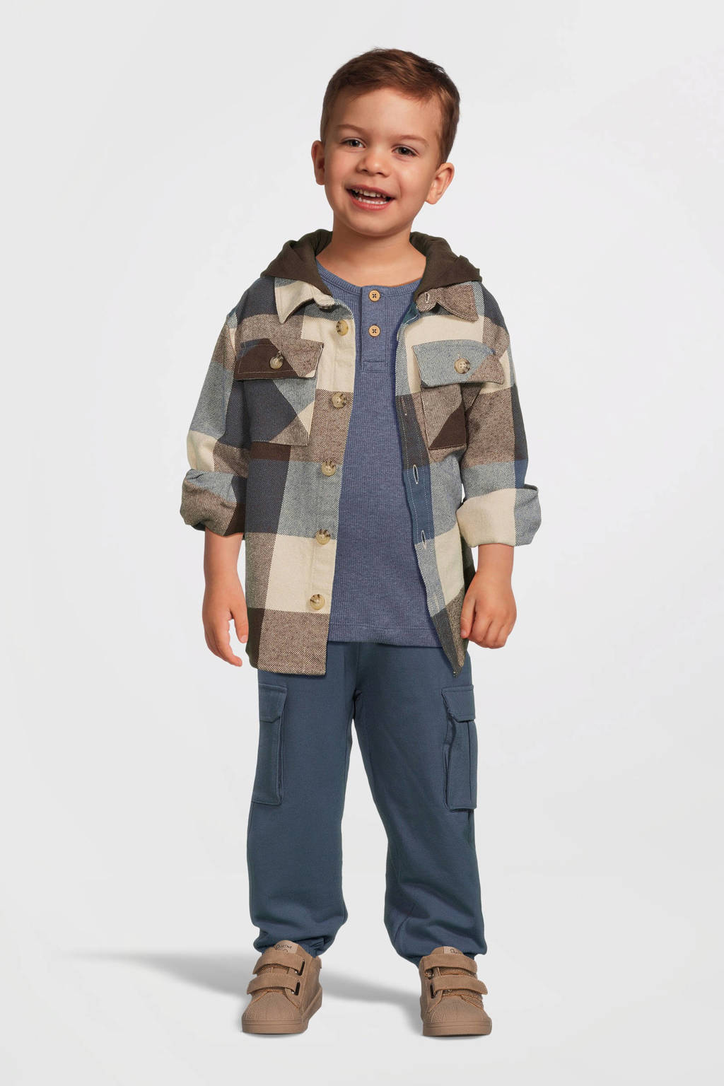NAME IT overshirt met capuchon NMMOSOM bruin/blauw/ecru