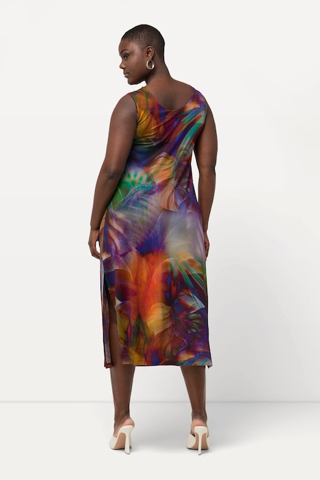 Midi-Slinkykleid, A-Linie, V-Ausschnitt, ärmellos
