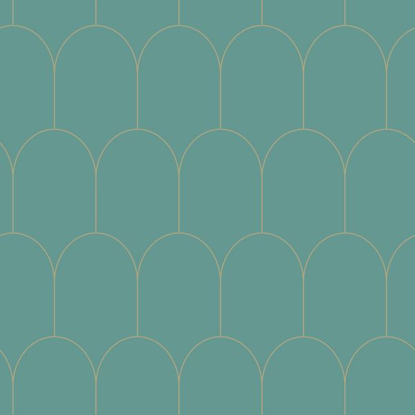 Estahome Art Deco Motief Behang V - 0,53 x 10,05 m - Petrolblauw / Goud