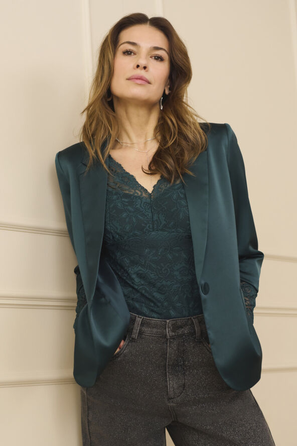 Cream CRCocamia LS Sateen Blazer Ponderosa pine