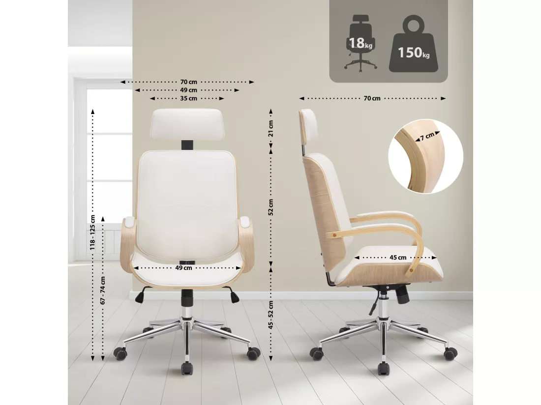 Chaise de bureau - Similicuir - Nature / Blanc - Dayton