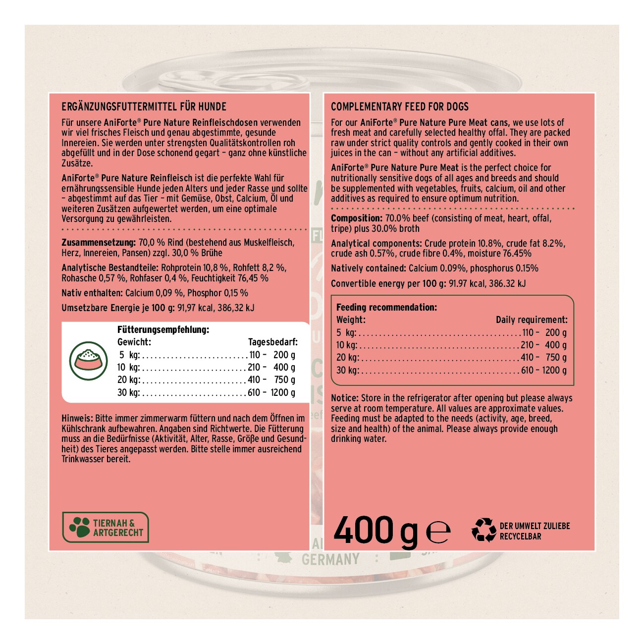 AniForte Nassfutter Rind Pur 6x400 g