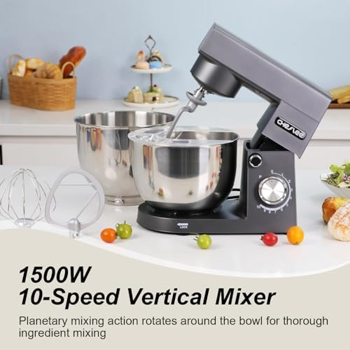 Robot Patissier CHeflee,1500 W Robot Patissier,avec Bol en Acier Inoxydable de 4,5 et 5,5 L,10 P Vitesse,avec Crochet Mélangeur,Crochet Pétrisseur,Fouet et Protection Anti Eclaboussures (Noir） : Cuisine et Maison