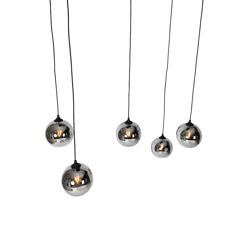 Art deco hanglamp zwart met smoke glas 5-lichts - Wallace
