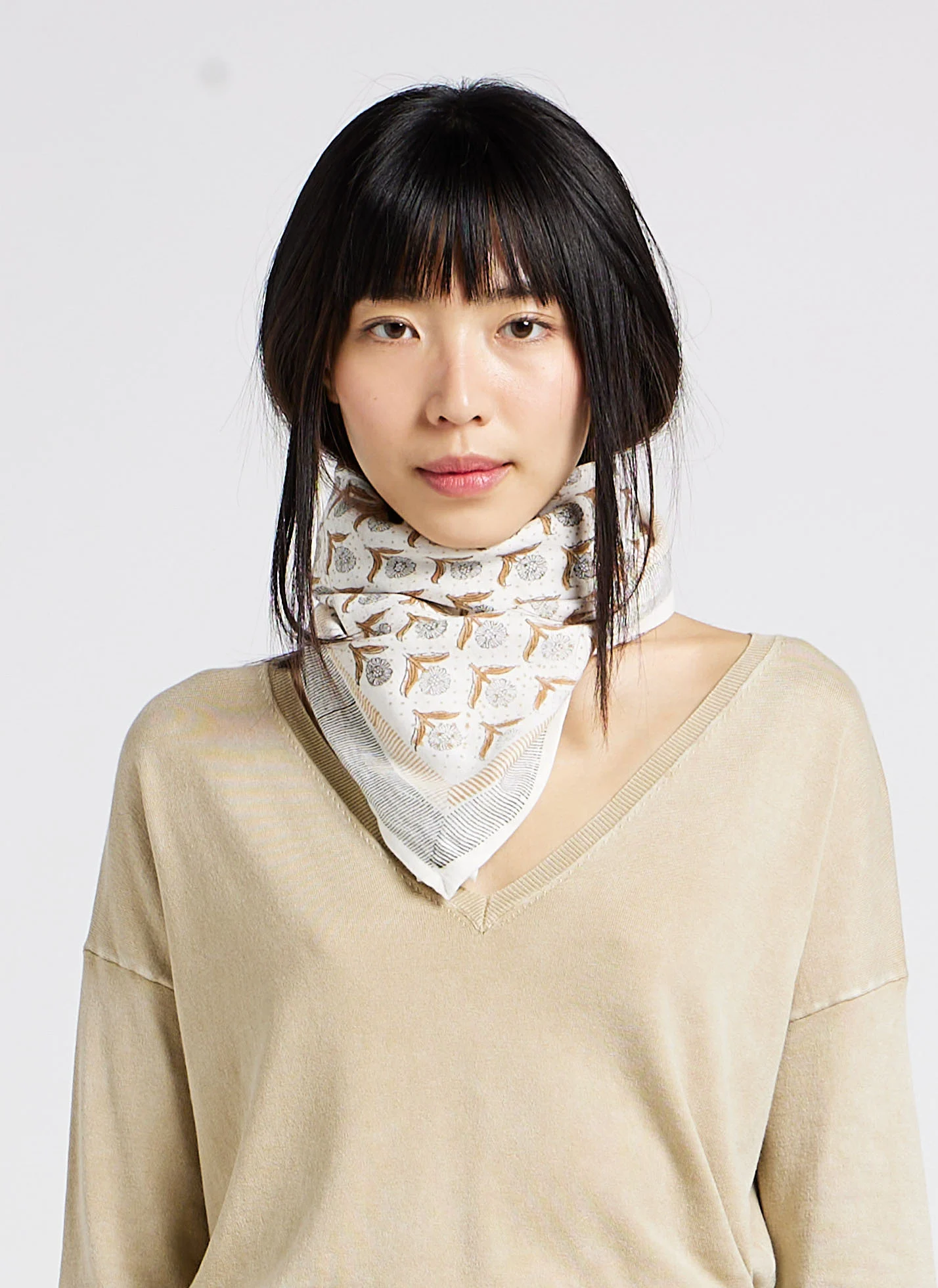 LATIKA - Foulard en coton imprimé| Beige