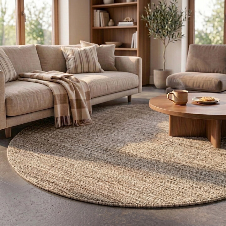 Rond wollen vloerkleed - Pedro Donkerbruin | Gemêleerd design