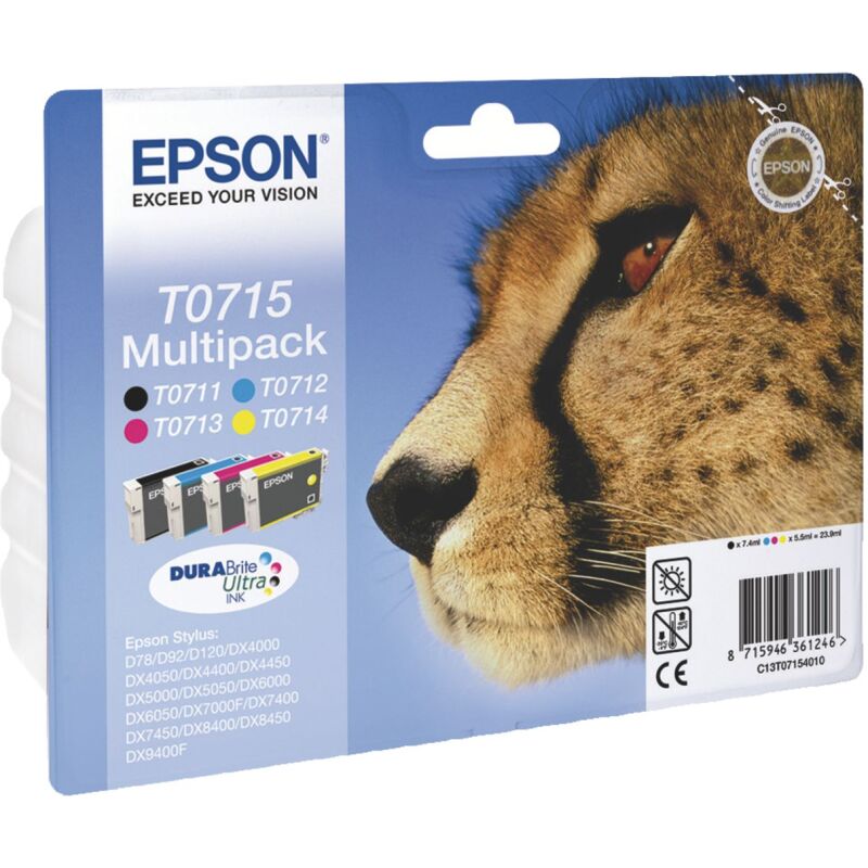 Epson T0715 Pack cartouche de 4 couleurs pour imprimante jet d'encre