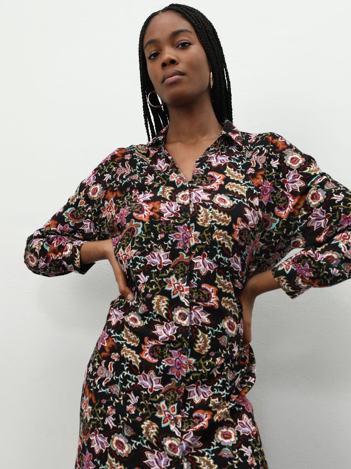 Vestido midi camisa - Preto