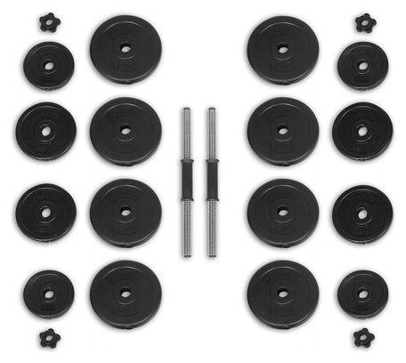 Haltère poids de musculation 30 kg avec revêtement en plastique 2 barres courtes en acier et 4 fermoirs en forme d étoile en plastique disques pour fitness set d'haltères courts 01_0000208