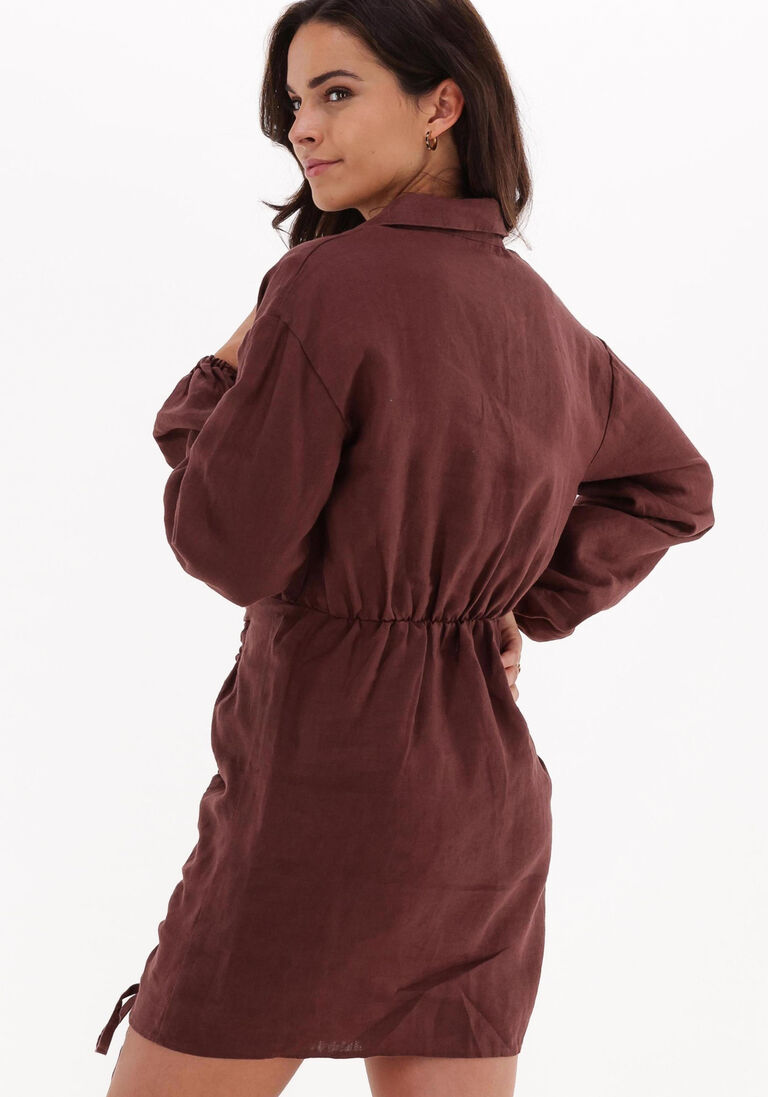 NA-KD bruine na-kd mini jurk drawstring linen mini dress