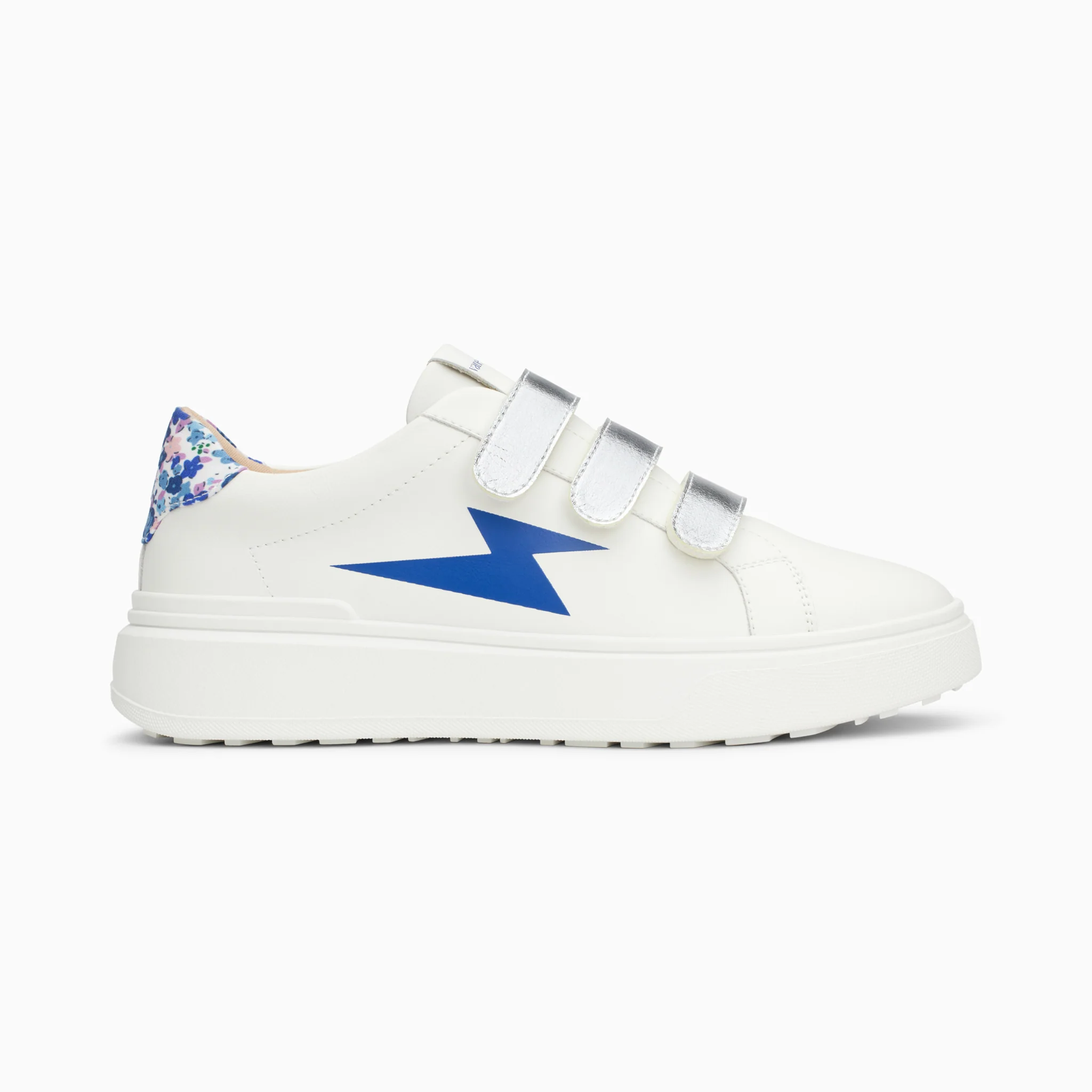 Sneakers-Baskets éclair Salomé blanc et bleu à scratchs argent