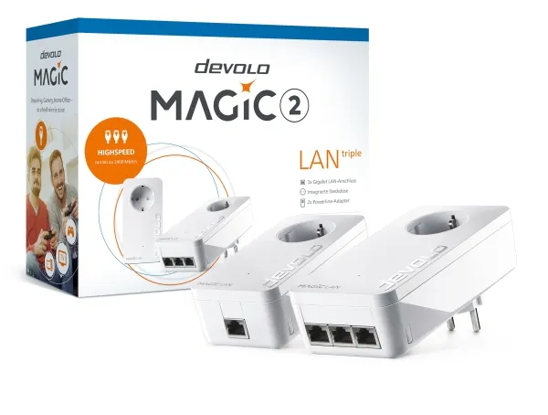 devolo Magic 2 LAN triple - Starter Kit - bro - - 1GbE, HomeGrid - kan sluttes til vægstik