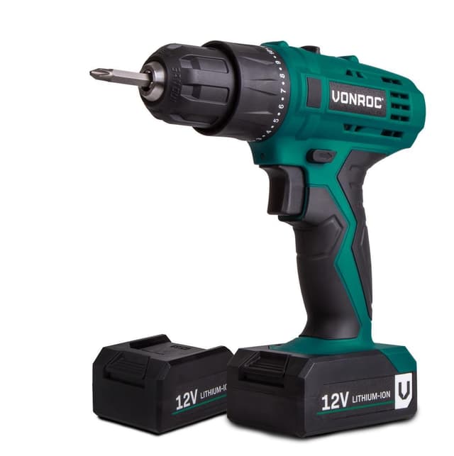 VONROC Bore-/skruemaskine 12V | Inkl. 2x akku og oplader