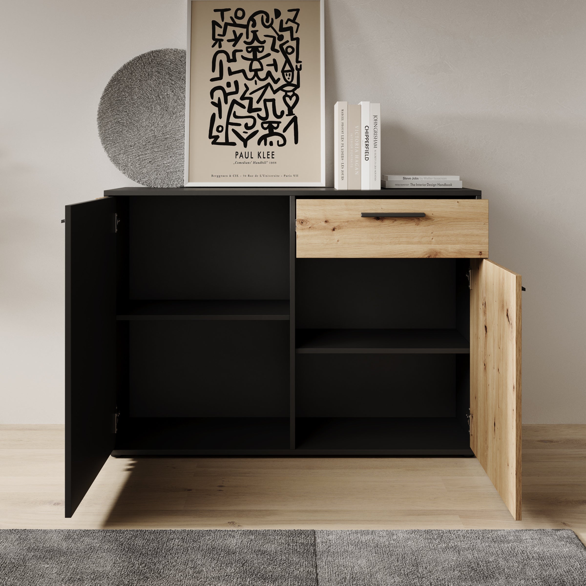 Meubella - Clover - Dressoir - Eiken|Zwart - 116x34x82 cm