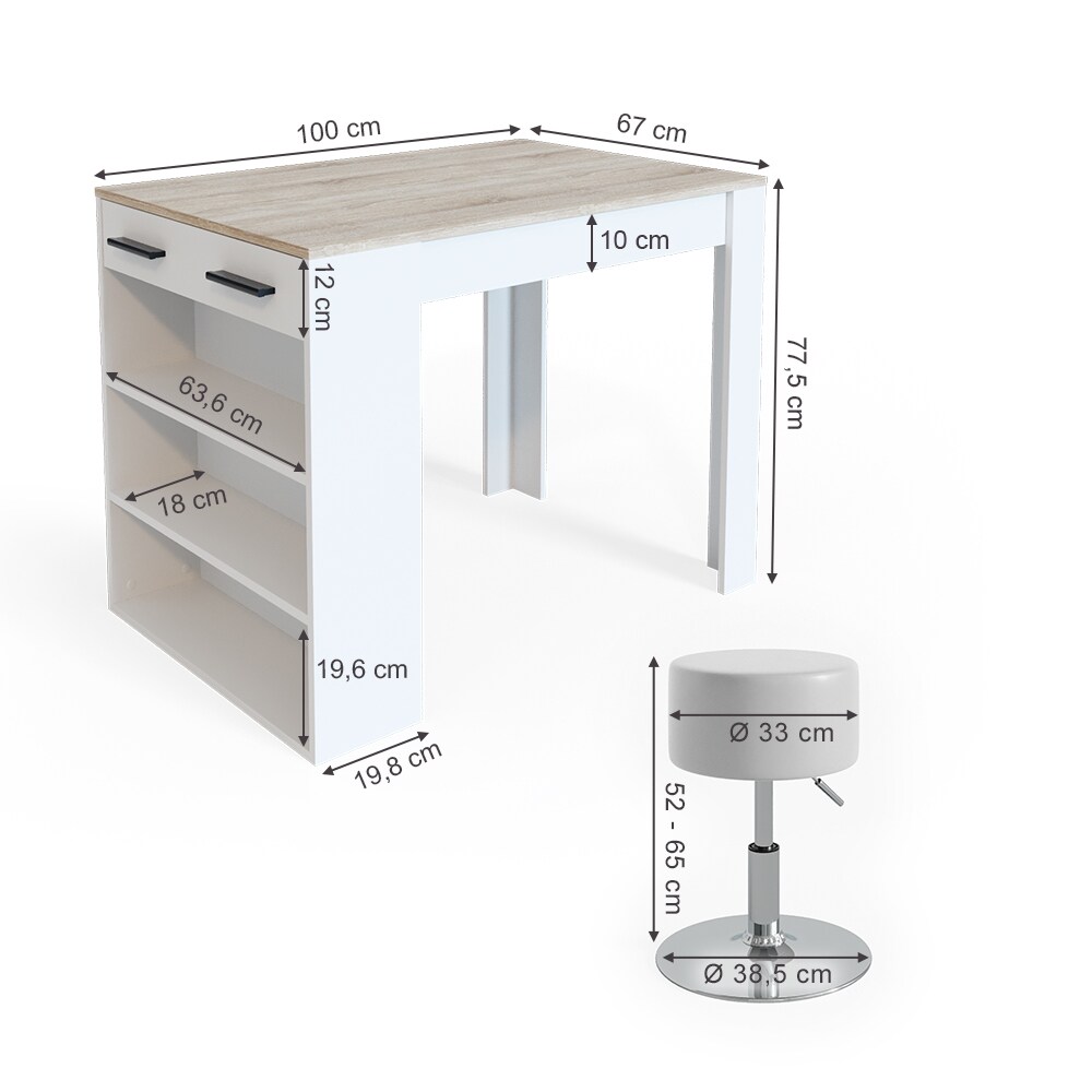 Vicco Bartisch Repose Stehtisch Loungetisch Tresentisch Tisch Küchentisch Regal mit Barhocker