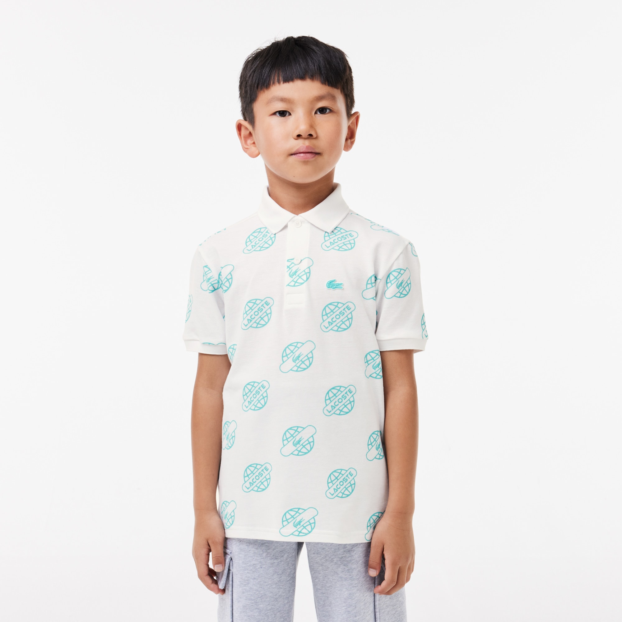 Polo avec imprimé en mini piqué de coton Polos - Blanc - Lacoste - Garçon
