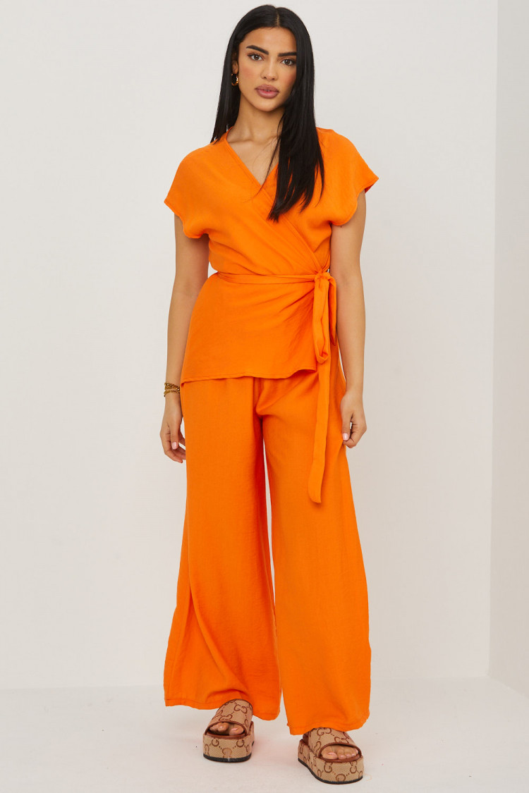 Combinaison pantalon orange décolleté croisé a noué