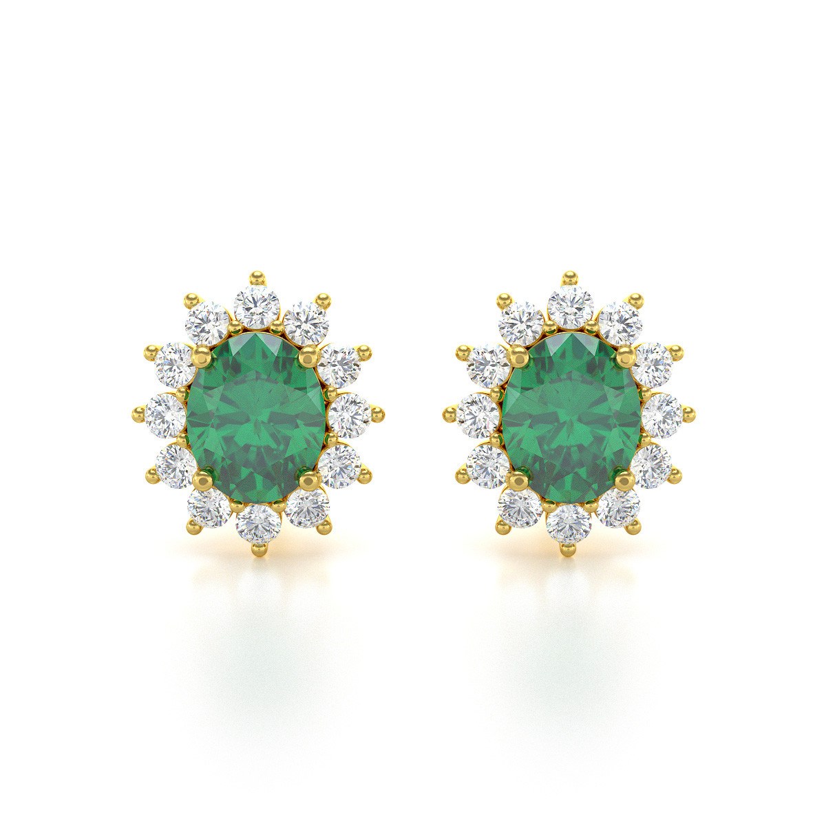 Boucles d'oreilles ADEN Or 585 Jaune et Emeraude Forme Marquise 1.25grs