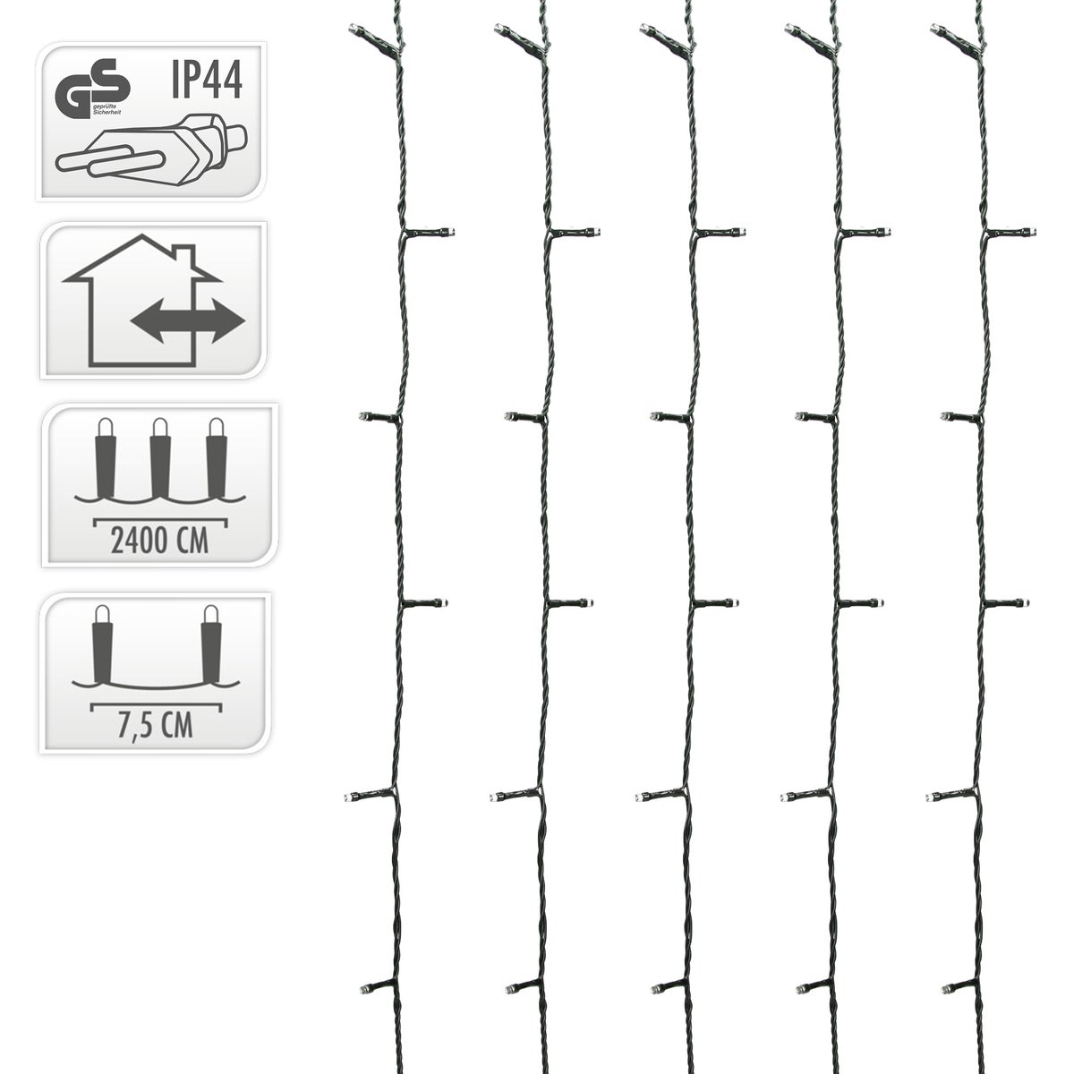 ECD Germany LED-lichtsnoer 24 m met 320 warmwitte LED's, netvoeding, IP44 waterdicht, binnen- en buitenverlichting, kerstverlichting, kerstboom, decoratieve tuinverlichting, kerstversiering