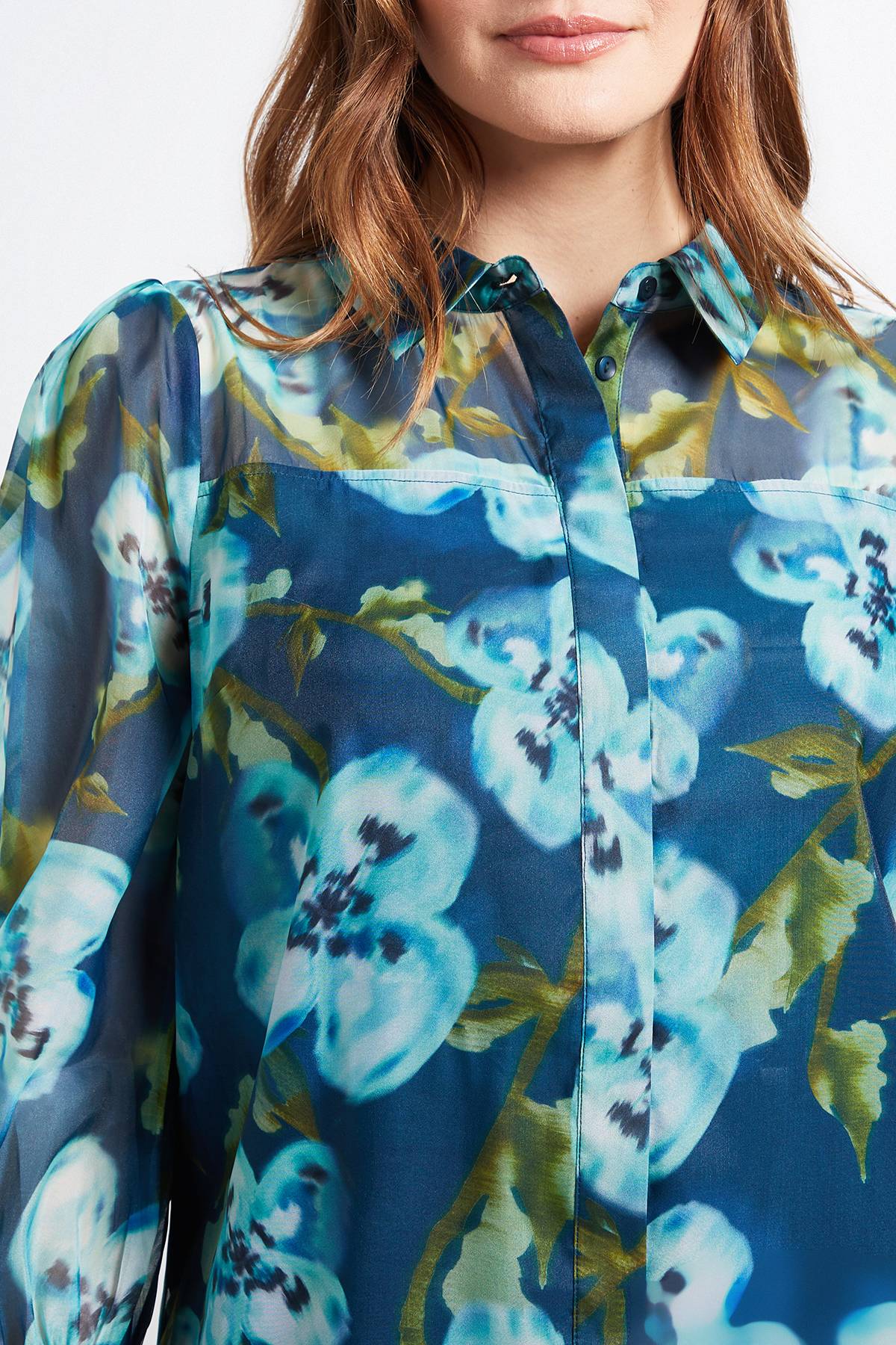 Wallis Robe Droite à Boutons en Organza Fleuri