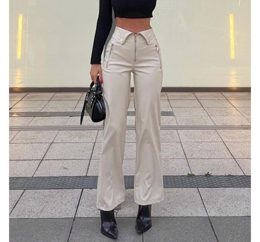 Bulgaris - Hoge taille imitatieleren wijde broek