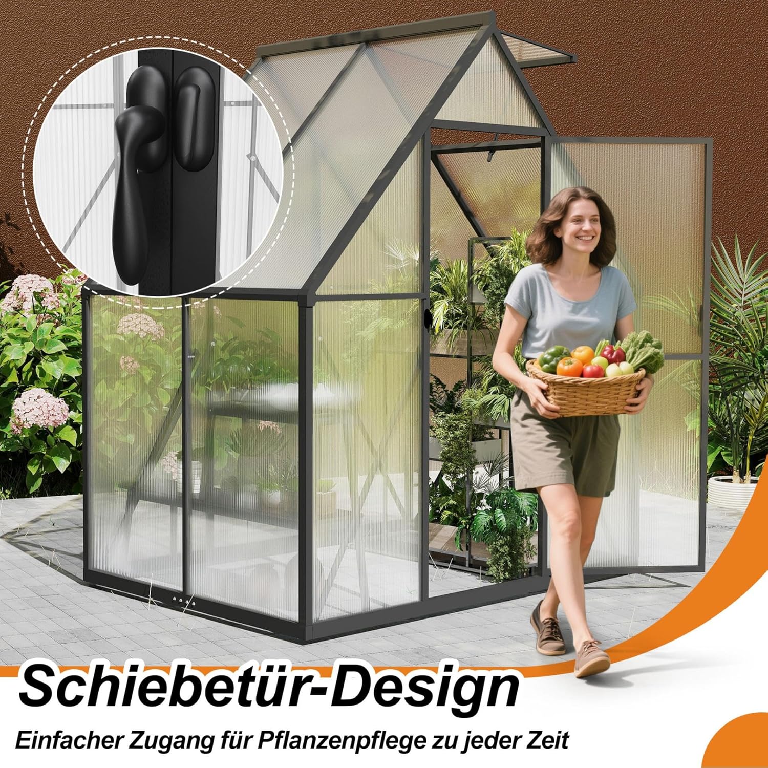 Premium Gewächshaus Aluminium 125x180x195cm 2.25m² Begehbares Garten-Gewächshaus mit verstärktem Fundament & Dachfenster & Tür Wetterfest & temperaturbeständig für Tomaten, Gemüse & Pflanzen