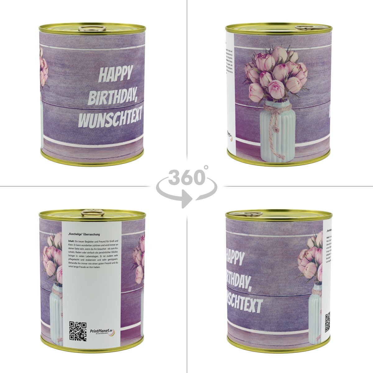 Personalisierte Geschenkdose - Teddybär (Motiv: Vintage Blumen)