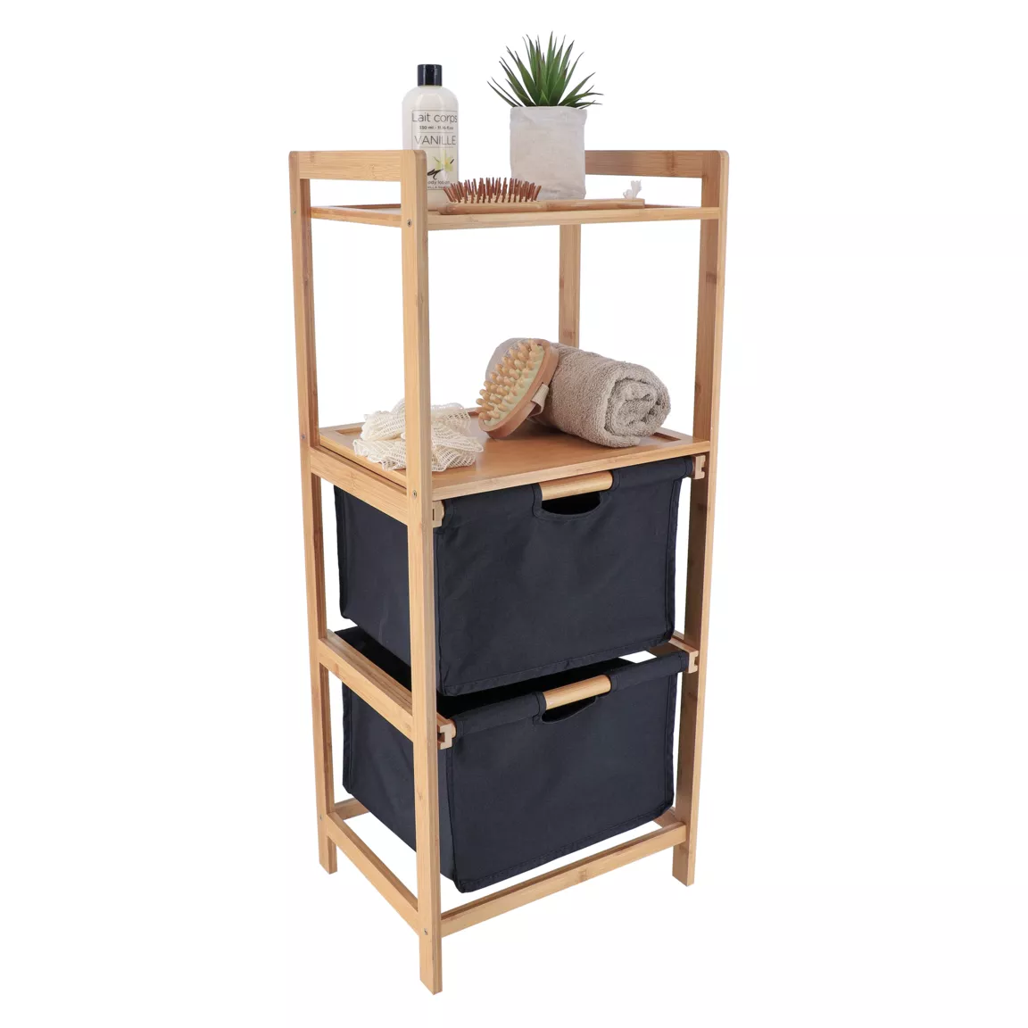 Etagère salle de bain avec paniers 3 niveaux (H90 cm) Purebamboo Noir