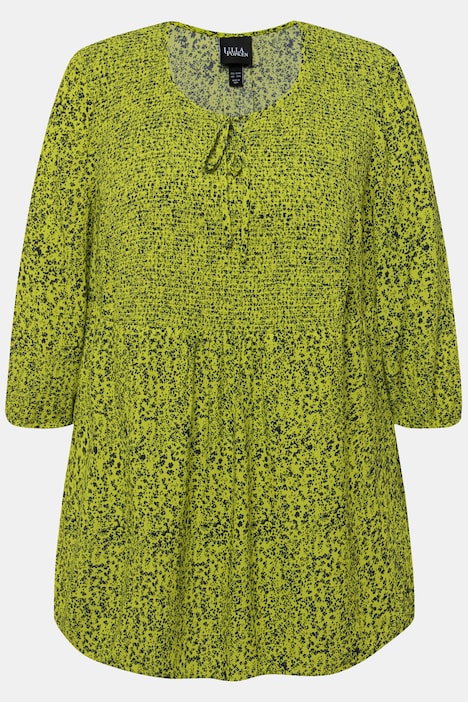 Smokbluse, Punkte, A-Linie, Rundhals, 3/4-Arm